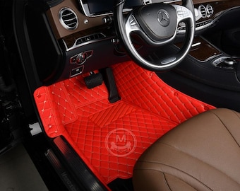 Heller roter Luxus-Diamant Custom ausgestattet Premium-Leder Auto-Fußmatten Full Set V1.0
