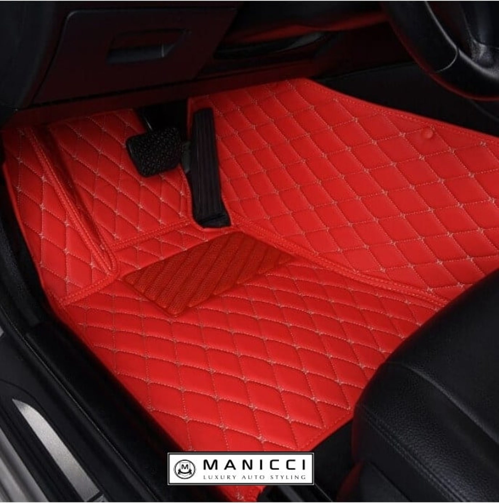 Manicci Luxury Leather Custom Fitted Car Mats Racing Red Etsy