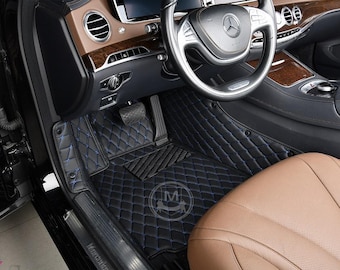 Alfombrillas de lujo negras con diamantes azules para coche: alfombrillas de piel premium a medida para coches, SUV y camiones. Juego completo de Manicci.