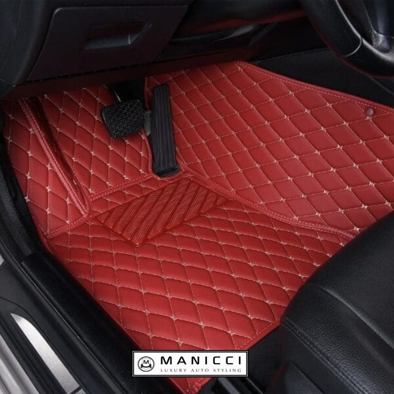 Manicci Luxury Leather Custom Fitted Car Mats Maroon Red Etsy