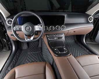 Black Manicci Luxury Motion Curve Diamond Premium Leather Custom Fitted Car Mats V3- Black Car Mats 4 Stitching Options Full Set