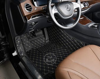 Schwarz Mit Beige Luxus Diamant Individuell angepasste Premium Leder Auto-Fußmatten Full Set V1.0