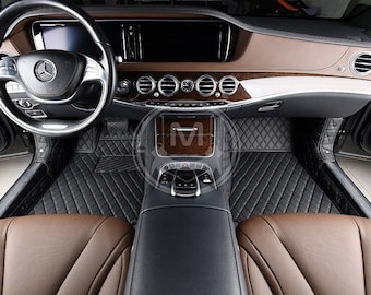 Manicci Luxury Leather Custom Fitted Car Mats - Black Diamond Car Mats Full Set with Black Stitching
