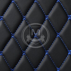 Black With Blue Luxury Diamond Custom Fitted Premium Leather Car Floor Mats Full Set V1.0