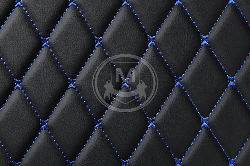 Black With Blue Luxury Diamond Custom Fitted Premium Leather Car Floor Mats Full Set V1.0