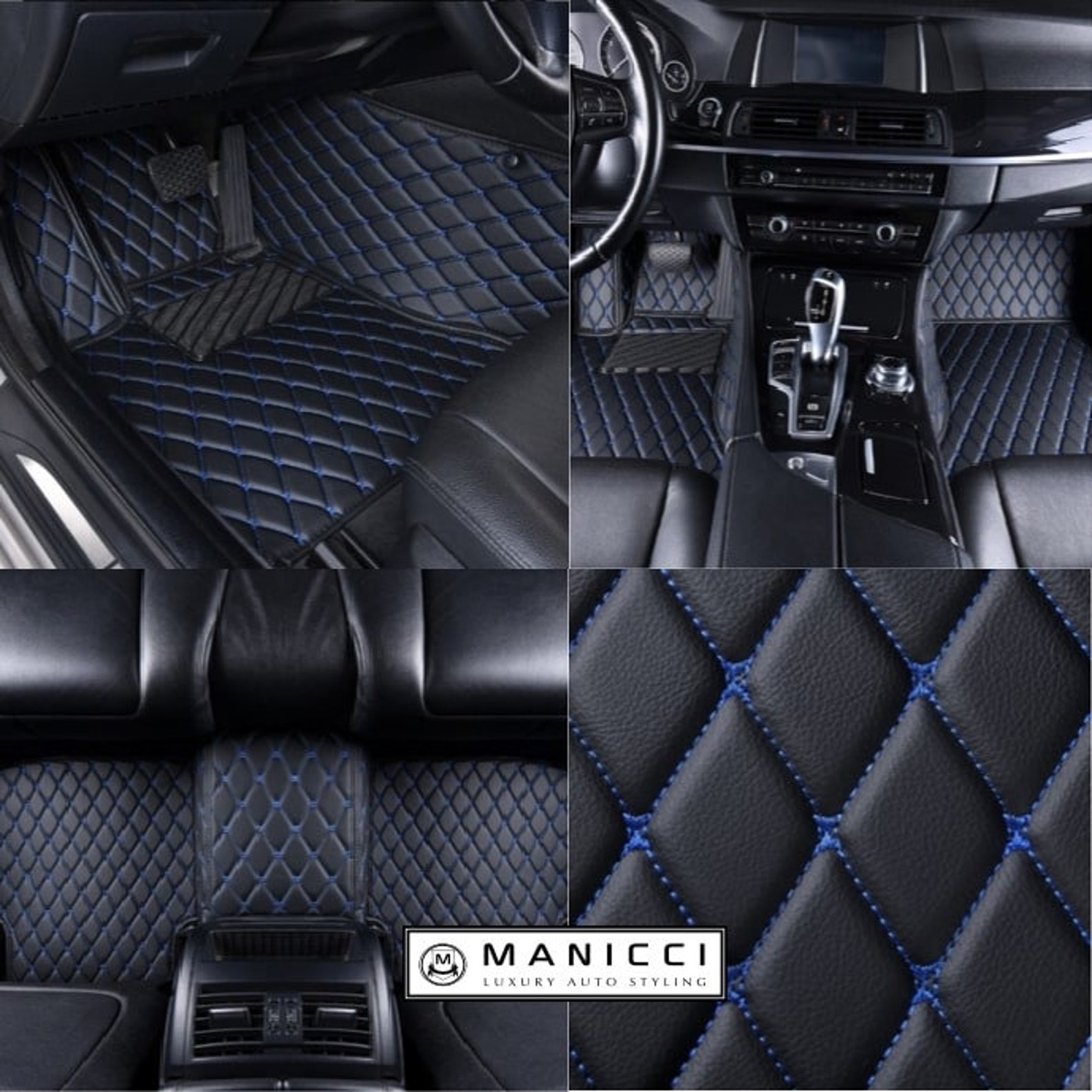 Manicci Luxury Leather Custom Fitted Car Mats Black Diamond Etsy