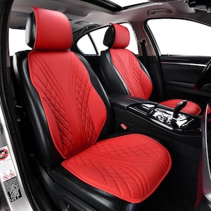 Manicci Curved Diamond Autositzbezüge | Ferrari Racing Rot Leder | Atmungsaktiver Soem-Style | Einfache Installation | Custom Fit für alle Fahrzeuge