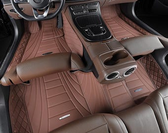 Dark Brown Luxury Diamond Custom Fitted Premium Leather Car Floor Mats Full Set V4.0