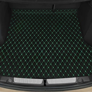 Manicci Luxury Diamond Leather Custom Made Car Boot Trunk Liner Base Cargo Mat - Black with Green Stitching