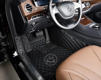 Benutzerdefinierte Automatten mit schwarzen und schwarzen Nähten - Diamant-Design, Luxus-Lederauto-Fußmatten-Set, kundenspezifisches Autozubehör