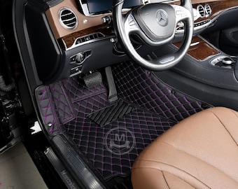 Black & Purple Diamond Leather Car Floor Mats – Luxury Custom Fitted Premium Car Mats Full Set, Manicci V1.0