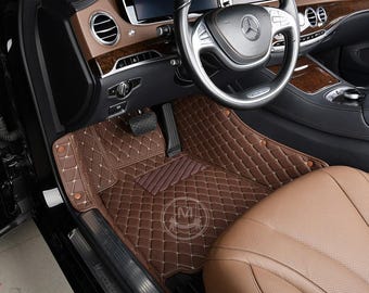 Dark Brown Diamond Leather Car Floor Mats – Luxury Custom Fitted Premium Car Mats Full Set, Manicci V1.0