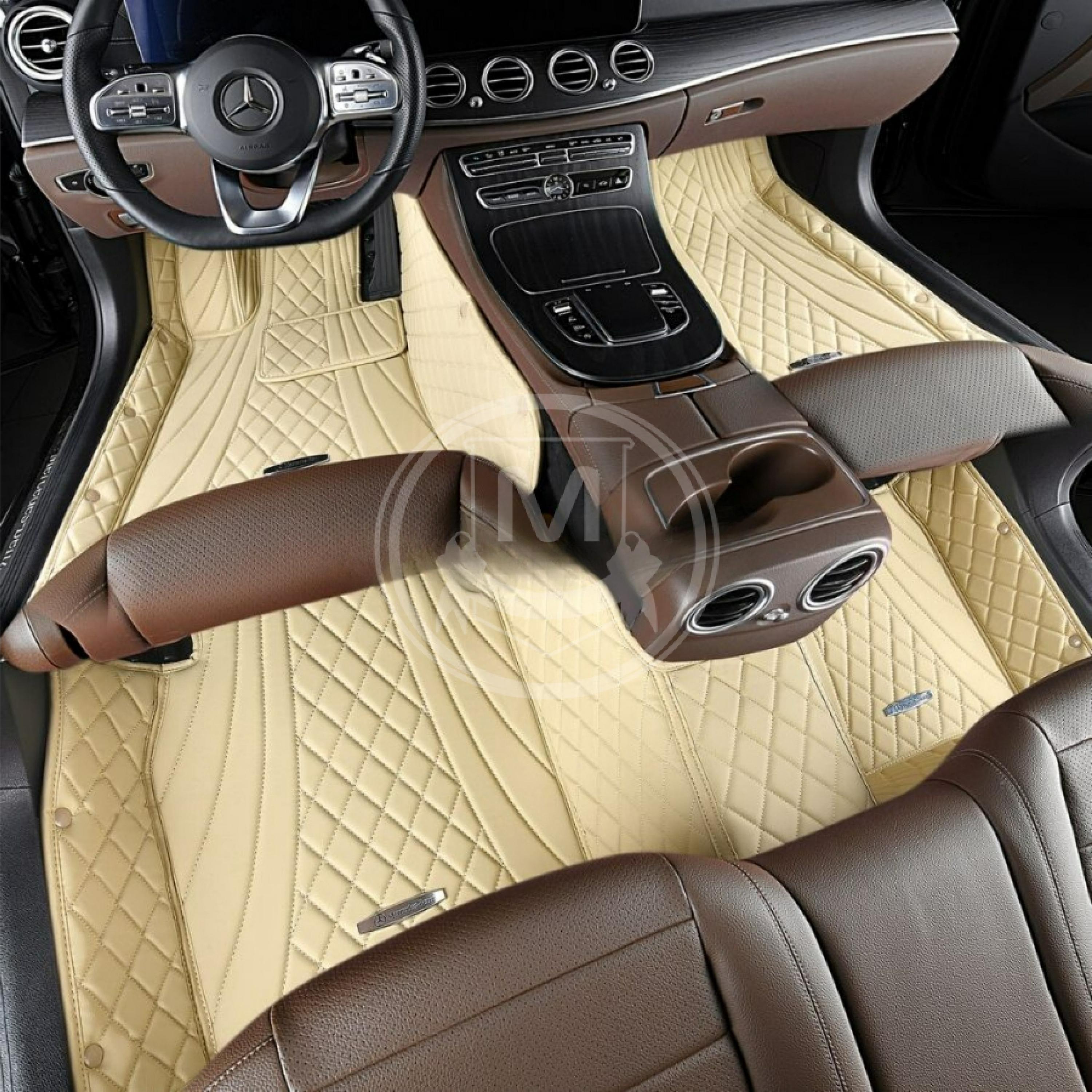 Beige Luxury Diamond Custom Fitted Premium Leather Car Floor Mats Full Set V3.0