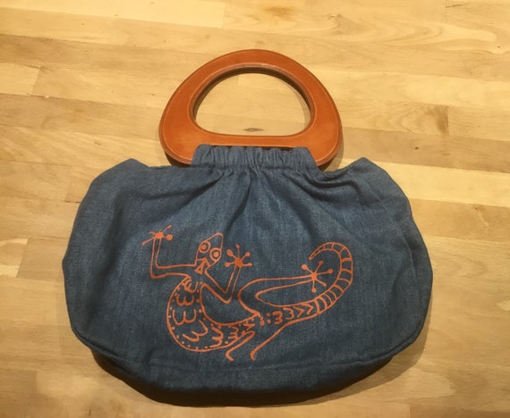 Bolso Jeans hecho a mano en chile mango de madera estampado | Etsy México