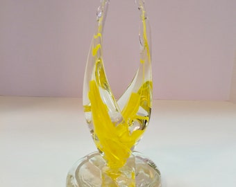 Furnace Worked Glass Art Sculpture, Yellow Home Decor (10.50" Height)