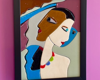 Fused Glass Wall Art, Abstract Face Portrait, Home Decor