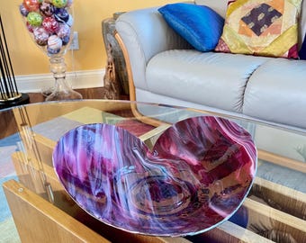 Hand-Crafted Glass Heart Wall Hanging, Cranberry Pink Swirl Art