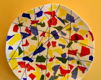 Hand-Crafted Glass Wall Hanging, Colorful Centerpiece Platter (14.5 inch)