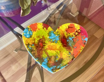 Heart Glass Candy Dish, Colorful Display Art