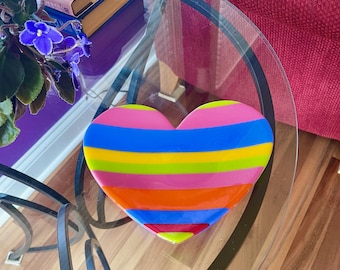 Striped Heart Glass Candy Dish, Colorful Home Decor