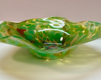 Hand Blown Glass Bowl, Colorful Accent, Art Glass Centerpiece