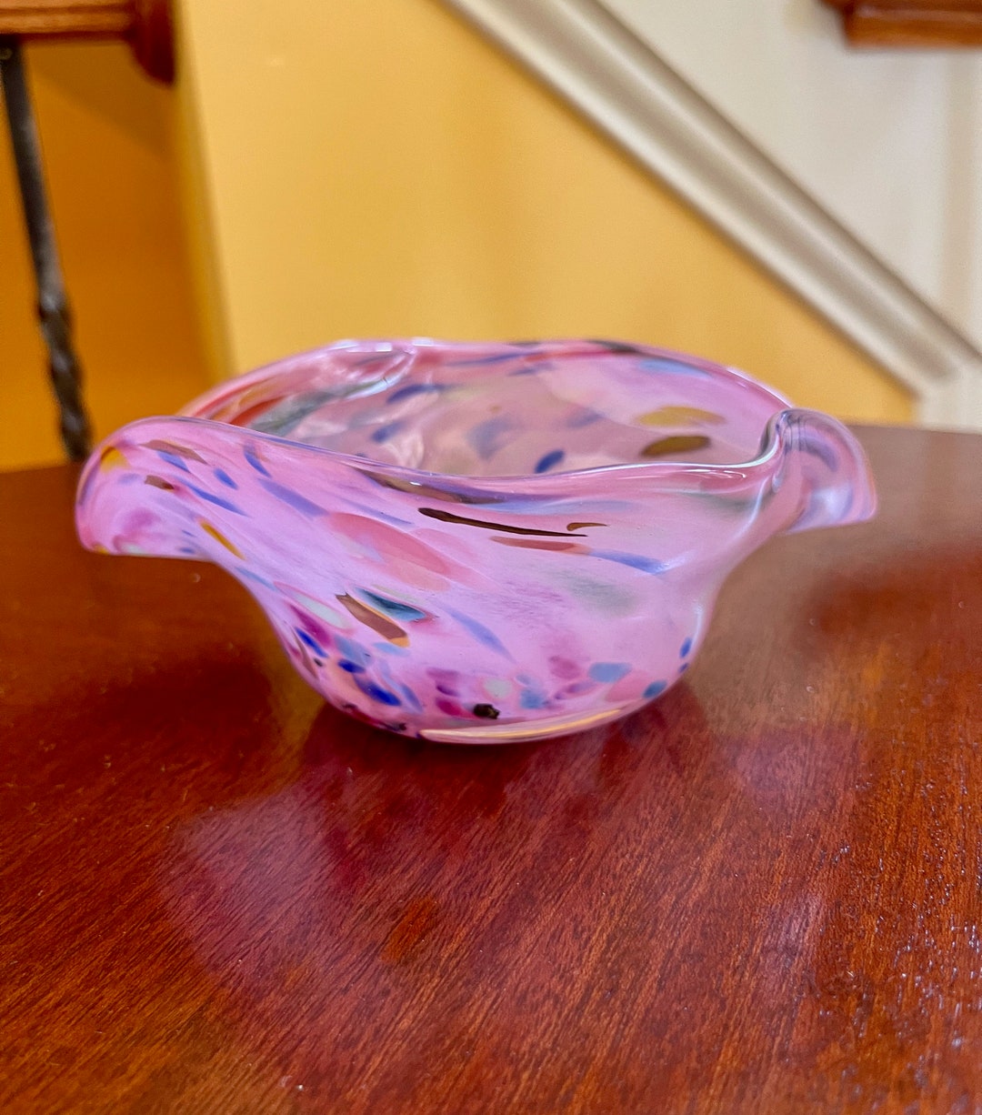 Vintage Ruffled Dish Raspberry Blown Glass Dish, Raspberry Swirl, Colorful Home Decor - Etsy