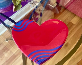 Heart Shaped Glass Candy Dish, Colorful Accent Centerpiece