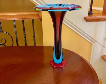 Hand-Crafted Glass Vase, Rainbow Colors, Display Art, Home Decor