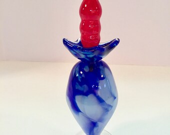 Handblown Art Glass Perfume Bottle, Cobalt Blue Sculpture