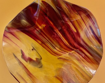 Hand-Crafted Glass Wall Hanging, Marigold Yellow Red Swirl Art