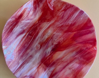 Hand-Crafted Glass Wall Hanging, Autumn Red Pearl White Swirls, 16-inch