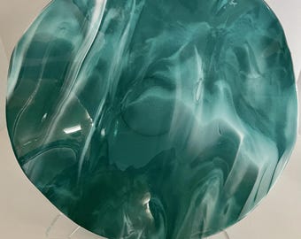Hand-Crafted Glass Wall Hanging, Teal Swirl Centerpiece, 16-inch