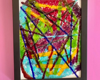 Fused Glass Wall Art, Abstract Home Decor, Framed Centerpiece
