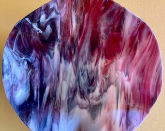 Hand-Crafted Glass Wall Hanging, Cranberry Pink Purple Swirls, Decorative Art