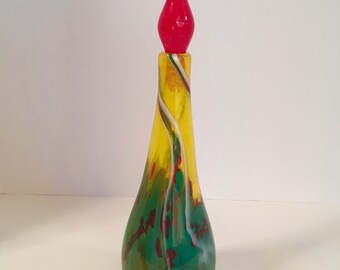Blown Glass Decanter Vase, Colorful Art Glass, Home Decor