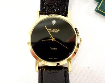 Vintage 80s Helbros Invincible Diamond Quartz Mens Watch New Battery