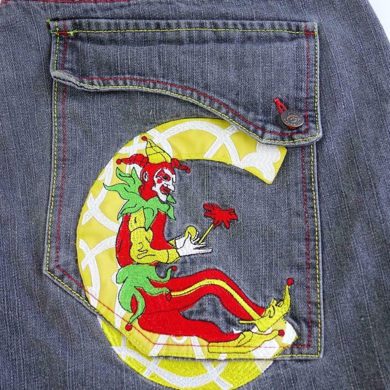 Vintage Denim Shorts Embroidered Clown Jester Gray Mens Sz 40 Etsy