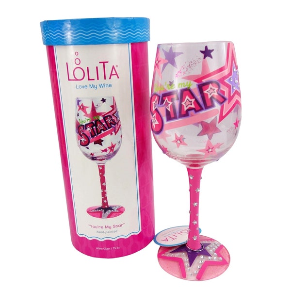 Lolita Love My Wine You're My Star Hand Painted and Bling Wine Glass w/ Recipe