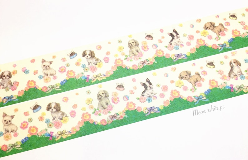 Floral puppies washi tape Franchelippee