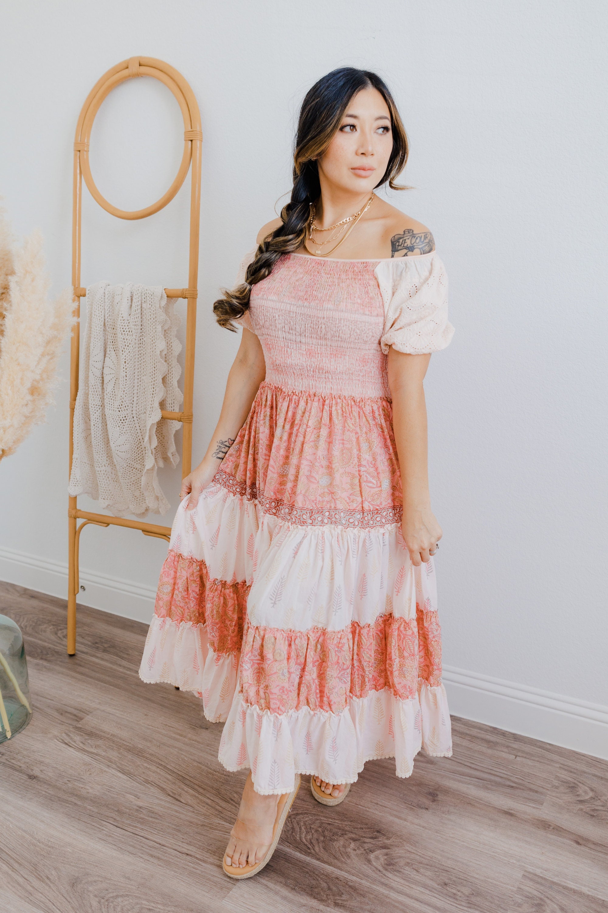 peach cotton dress Soft Cotton Print Dress- Pink Peach Floral Print Midi Dress- Gift for  Women-loungewear Twirl Dress- Ruffle Dress-cotton Beach Dress