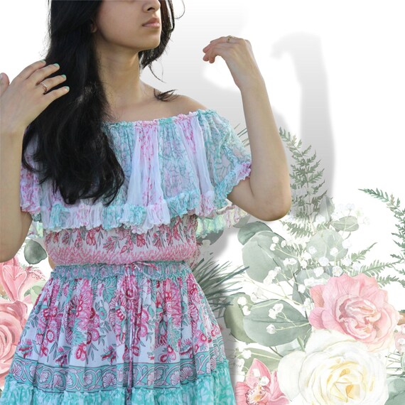 strapless open back dress Floral Daydream Maxi Dress - Blue/Aqua main image 1
