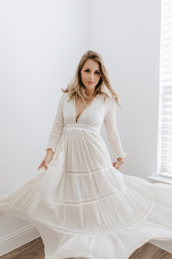 Soft Crinkled Cotton Dress -off White Long Maxi Dress-loungewear Maxi Dress-sleep  Wear-gift for Women-ruffle Dress-cotton Beach Dress - Etsy
