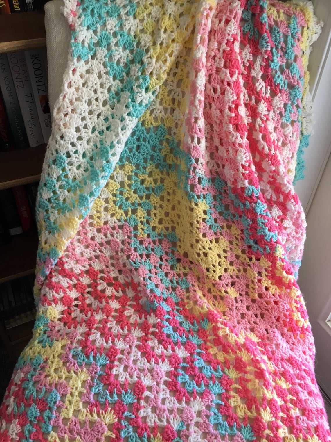 Hand Crafted Crochet Afghan MultiColor Pastel Ripple Blanket Etsy