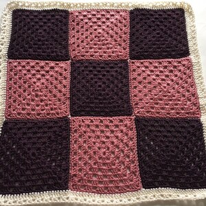 Hand Crafted Crochet Pet Afghan Blanket- 9 Granny Squares (Pink/Plum)