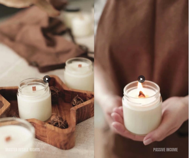 Puede incluir: Primer plano de una vela encendida en un tarro de vidrio transparente. La vela es blanca y tiene una mecha de madera. La vela est&aacute; siendo sostenida por las manos de una persona. El texto "INGRESOS PASIVOS" es visible en la esquina inferior derecha de la imagen.