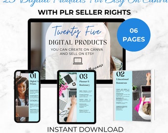 25 Canva Digital Products for Etsy: PLR & MRR Resell Rights (Instant Download)