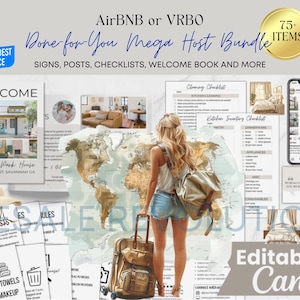 Done for You AirBNb/VRBO Host Mega Bundle, Editable Airbnb Signs, Welcome Book Template, Cleaning Checklist, PLR Rights, Inventory Checklist