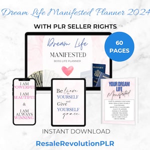 Dream Life Manifested Planner In 2024 Digital Products With PLR/MMR Rights, Printable Manifestation Journal, Personal Growth Organizer 2024
