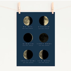 Phases de lune personnalisées en fonction de VOS dates spéciales, impression lunaire, lune, astrologie, anniversaire, personnalisé, étoile, abstrait, personnalisé,