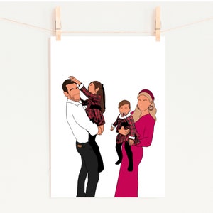 Illustration personalised with YOUR picture, Custom faceless portrait, anniversary, Valentines Day, family, portrait, gift, print